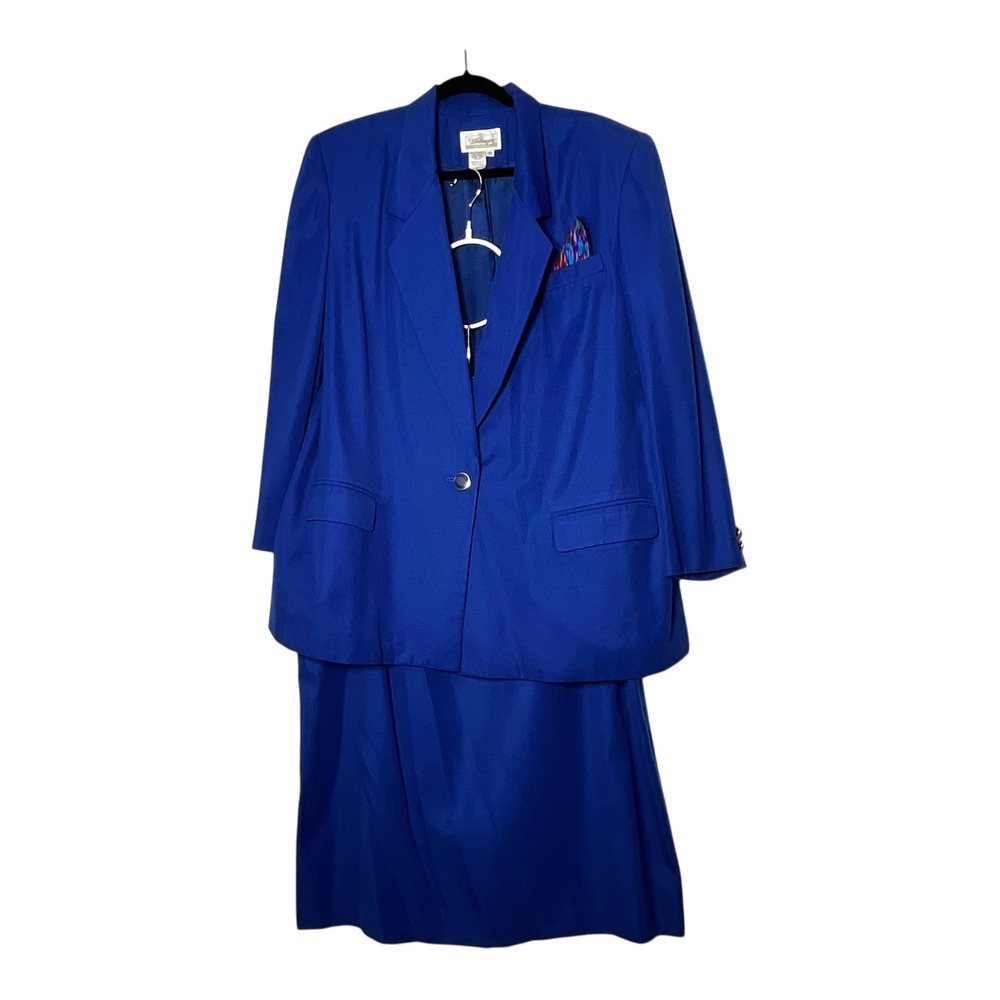 Worthington Woman Royal Blue Skirt Suit Set Blazer‎ Midi Skirt Plus Size 20